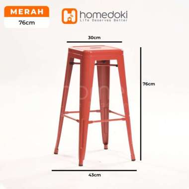 Homedoki Kursi Bar Besi/Kursi Makan/ Kursi Persegi Tinggi / Kursi Outdoor Merah-43*76*30