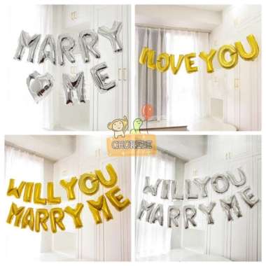 Paket Dekorasi Hiasan Balon Lamaran Will You Marry Me 03 I Love You - SIlver