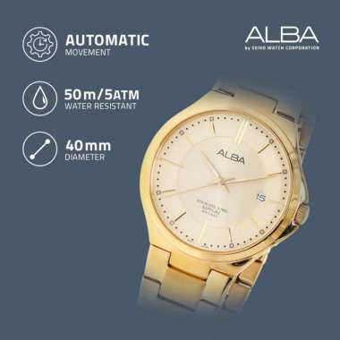 Alba Jam Tangan Pria AS9B34 Sapphire Glass Quartz Stailess Steel Gold Watch