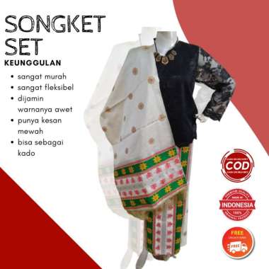 Songket Pash - Kain Songket Khas Palembang Set Batak Tumtum Warna Putih