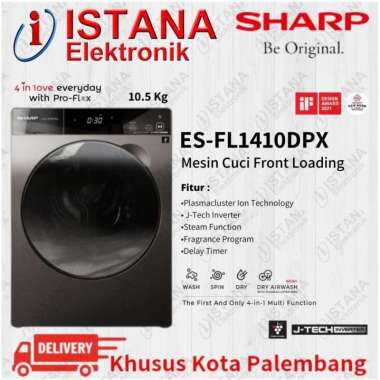 SHARP MESIN CUCI FRONT LOADING J-TECH INVERTER 10.5 KG ES-FL1410DPX