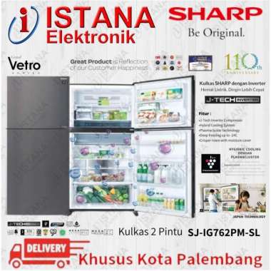 SHARP KULKAS 2 PINTU GRAND VETRO INVERTER 570 LITER SJ-IG762PM-SL