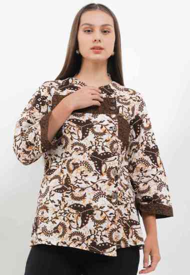 Arjuna Weda Blouse Batik Kupu Jogja 18336123 - Cokelat L