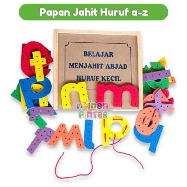 Papan Jahit Abjad Huruf Kecil Mainan Kayu Pintar Mainan Edukasi Anak