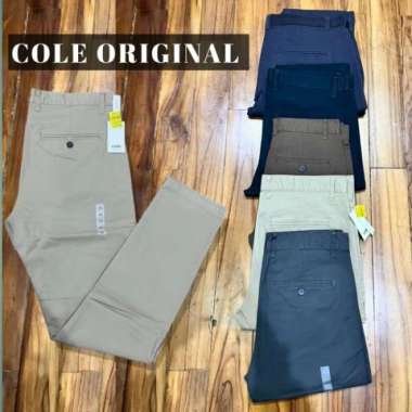 Celana chino panjang pria merk COLE ginal SLIM FIT - detail hitam, 34 36 Cole hitam