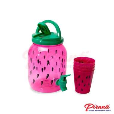 Drink Jar + 4pcs Gelas set - Dispenser Mini Plastik Motif Buah Set 4 Gelas SEMANGKA