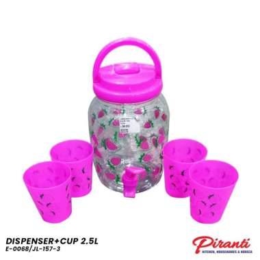Drink Jar + 4pcs Gelas set - Dispenser Mini Plastik Motif Buah Set 4 Gelas STRAWBERRY
