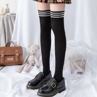 KAOS KAKI OVERKNEE SOCKS Kaos Kaki Lolita Jepang HITAM 1020-83