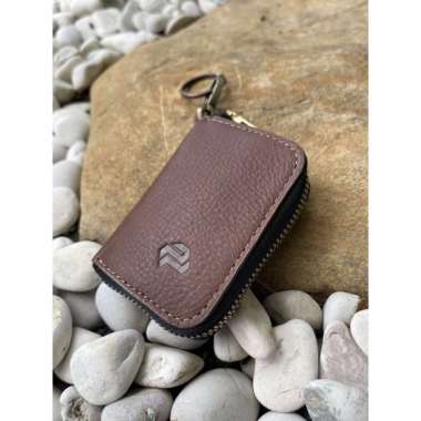dompet gantungan kunci mobil motor keyless klik bca kulit sapi asli Cokelat