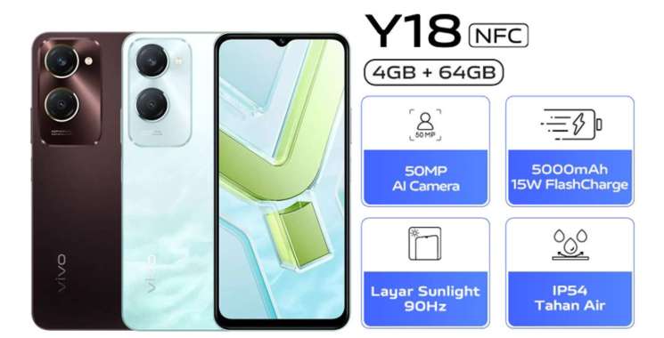 VIVO Y18 NFC RAM 4/64 GB GARANSI RESMI ORIGINAL BISA KREDIVO / PAYLATER HIJAU