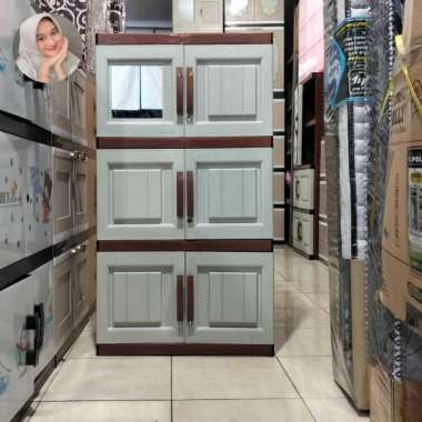 lemari plastik susun 3 motif kayu full kunci