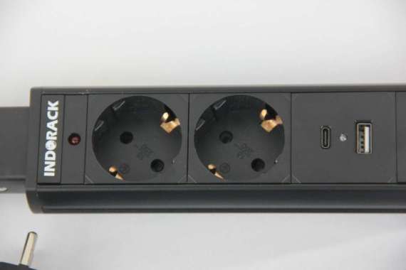 INDORACK P02C PDU 2 Outlet Stop Kontak Tanam 2 Lubang w/ 1 USB & 1 Type C Colokan Extension Pull Pop