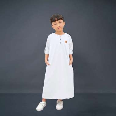 Kawan Muslim - Baju Jubah Gamis Anak Cowok Premium Lengan Pendek Motif Polos 12 Putih