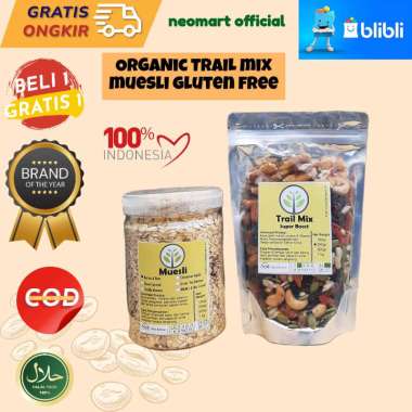 Promo! Muesli 500gr+ Trail Mix 250gr Sereal Sarapan Sehat. Oat, kismis, almond, Paket Sarapan.Paket 