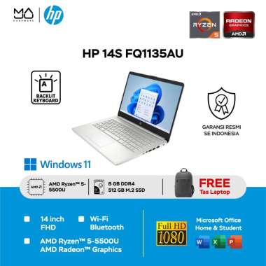 Laptop HP 14s-FQ1135AU- /14'FHD Ryzen5-5500U 8/512GB OHS 2021 Silver