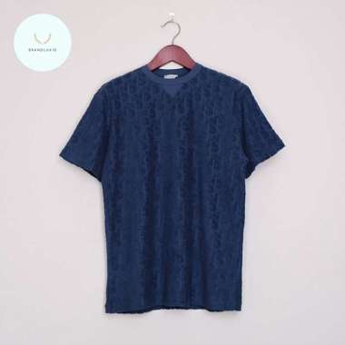 Dior Mens Tshirt Cotton Jacquard in Bleu Fonce Oblique S