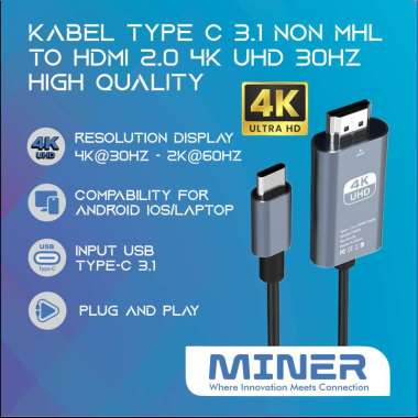 Kabel Type C USB 3.1 Non MHL to HDMI 2.0 4K 30Hz Ultra HD 2 Meter High Quality