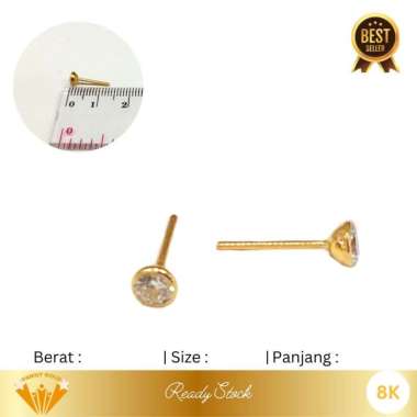 Anting Emas Kadar 8K Model Giwang Tusuk Mata Putih Family Gold 0.3gr