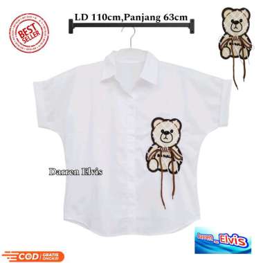Kemeja Wanita Premium Putih Logo Bear