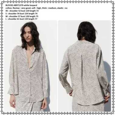 AB971379 Baju Atasan Kerja Kemeja Leopard Macan Wanita Korea Import Putih White