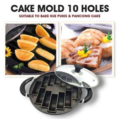 Suggo Cetakan Kue Pukis 10 Lubang Cetakan Kue Pancong Anti Lengket Tutup Kaca