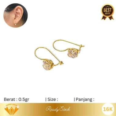 Anting Emas Kadar 16K Model Kait Desy Mata Putih Family Gold 1gr