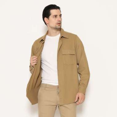 AMK Kemeja Polos Oversize Lengan Panjang SHS GIANT L/S Khaki M