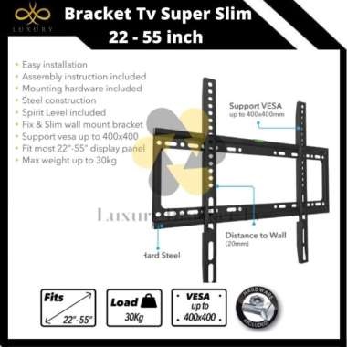Bracket tv slim 55 50 43 32 26 inch wall tv mount fix slim import