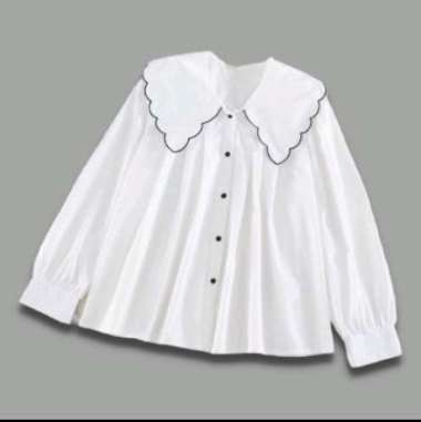 Baju Atasan Blouse Kemeja Putih Wanita - kerah bordir kerah bordir