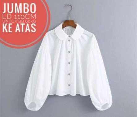 Baju Atasan Blouse Kemeja Putih Wanita - kerah bordir balon jumbo