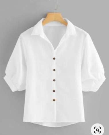 Baju Atasan Blouse Kemeja Putih Wanita - kerah bordir balon pendek