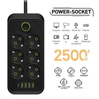 QIAOLIAN Stop Kontak USB Type C EU Plug Flame Retardant 10A 220V 2500W QL-1075U T Colokan Listrik St