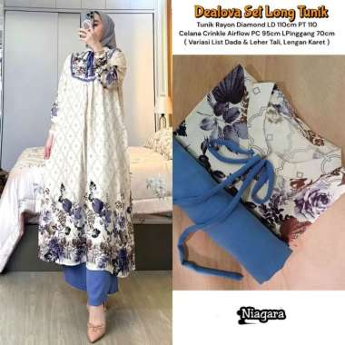 Dealova Set Tunik - One Set Wanita Long Tunik Rayon Premium Setelan Wanita Kekinian Tunik Kekinian D