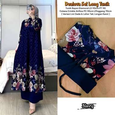 Dealova Set Tunik - One Set Wanita Long Tunik Rayon Premium Setelan Wanita Kekinian Tunik Kekinian D