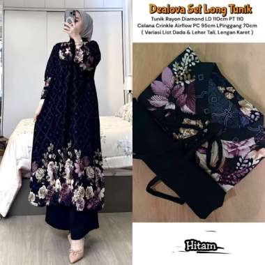 Dealova Set Tunik - One Set Wanita Long Tunik Rayon Premium Setelan Wanita Kekinian Tunik Kekinian D