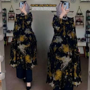 Dealova Set Tunik - One Set Wanita Long Tunik Rayon Premium Setelan Wanita Kekinian Tunik Kekinian M