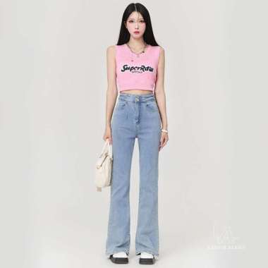 Lassie Alpha J44 celana cutbray jeans wanita biru muda jeans skinny HW jeans berpinggang tinggi fash