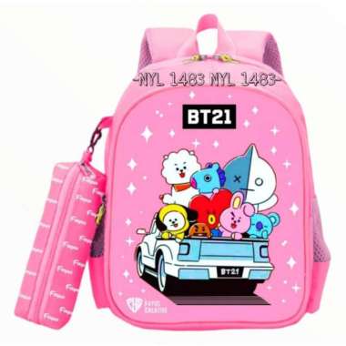 Tas Ransel BOBA/BT21 Ransel Anak Perempuan Sekolah TK SD/ Free Tempat Pensil Pink BT21