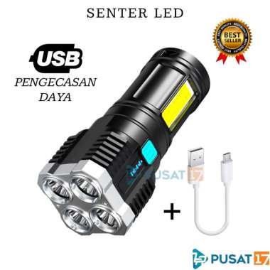 PUSAT17 SENTER LED 4 MATA SUPER TERANG / SENTER LED RECHARGEABLE CAS ULANG / SENTER CAS LED USB / SE