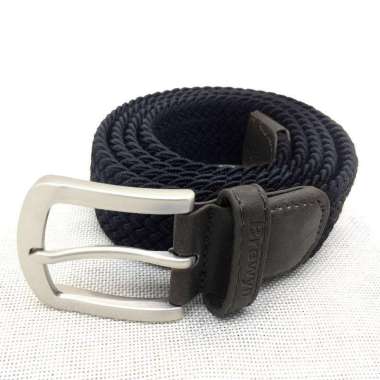 BREWYN BIG LOCCO Ikat pinggang rajut elastis unisex ikat pinggang pria wanita gesper sabuk BIG BLACK