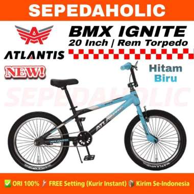 Sepeda Anak Laki BMX ATLANTIS IGNITE Ukuran 20 Inch Frame Alloy Rem Torpedo Usia 8-12 Tahun Hitam Bi