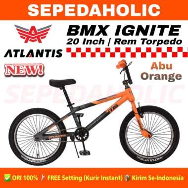 Sepeda Anak Laki BMX ATLANTIS IGNITE Ukuran 20 Inch Frame Alloy Rem Torpedo Usia 8-12 Tahun Abu Oran