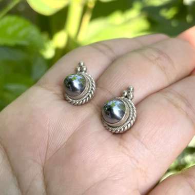 Anting Earrings Sumpel Stud Tusuk Giwang Perak Silver Bali Asli 925 Hematite Badar Besi Wanita Perem