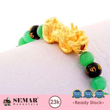 Gelang Emas Giok Hijau Cat Ice Dragon Pixiu Gold 23K Semar Nusantara, Berat Produk 1.1 - 1.4 gram