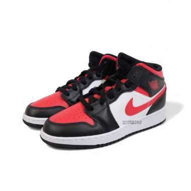 Air Jordan 1 Mid Black Fire Red Gs (100% Authentic) 37.5