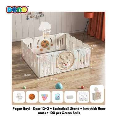 DENO Deer Baby Play Fence Pagar Bayi Bermain Anak Rusa 12+2 FS Pink
