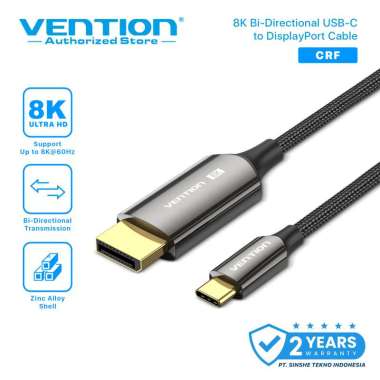 Vention Kabel Type C to DP DisplayPort 8K 4K Bi-Directional HDCP 2.3 Zinc Alloy 2 Meter CRF