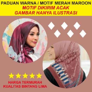 Azara Jumbo Pounch Motif Segi Empat Syar'i Oskara Lasercut Bahan Voal 130x130 Maroon