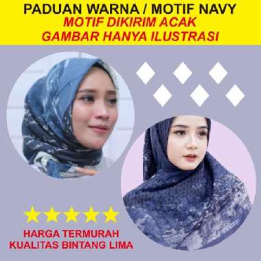 Azara Jumbo Pounch Motif Segi Empat Syar'i Oskara Lasercut Bahan Voal 130x130 Navy