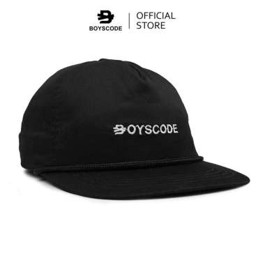BOYSCODE Topi Snapback Five Panel Tali Pria Wanita Motif Logo Hitam